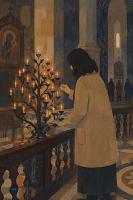 Candlelit Prayer in Historic Church Interior