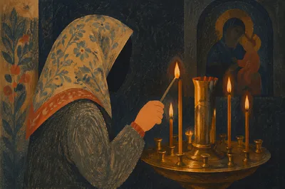 Candle Prayer in a Dark Historic Church