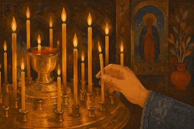 Hand Lighting Candle in Quiet Chapel