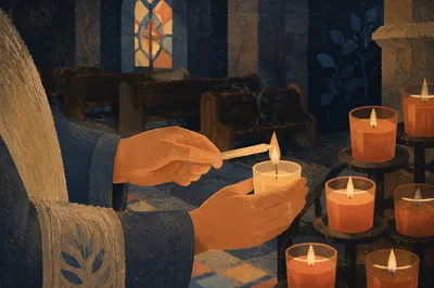 Lighting a Candle in Quiet Church