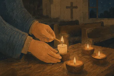 Candle Lighting Prayer in Dark Chapel