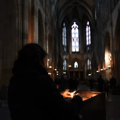 Candle Prayer in Historic Dark Church