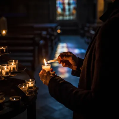 Lighting a Candle in Quiet Church