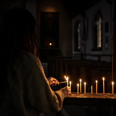 Candle Lighting Prayer in Dark Chapel