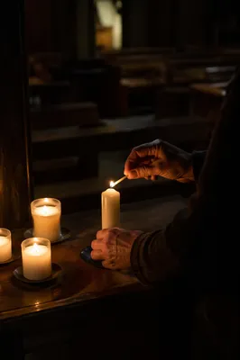 Candlelit Prayer in Wooden Chapel