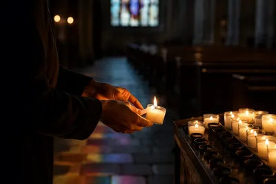 Lighting a Candle in Quiet Church