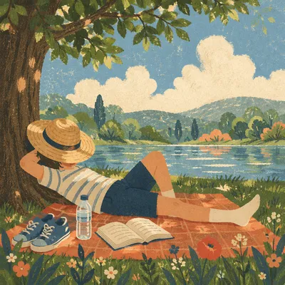Peaceful Summer Rest Beside Park Lake
