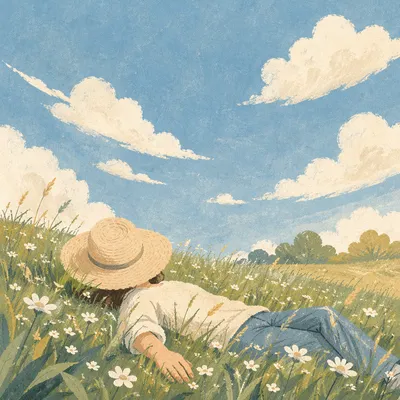 Peaceful Meadow Cloud Watching Relaxation Scene