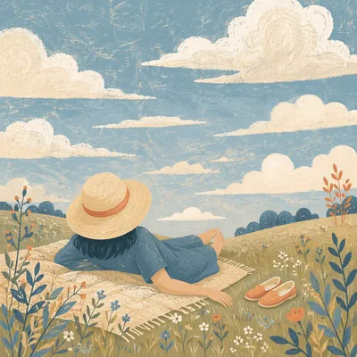 Relaxing on Grass Watching Passing Clouds