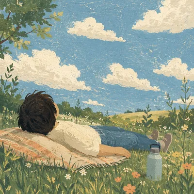 Relaxing on Grass Watching Passing Clouds