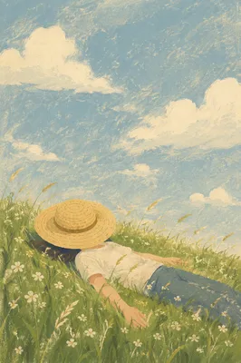 Relaxing on Grass Under Soft Clouds