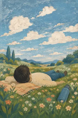 Relaxing on Grass Beneath Open Sky