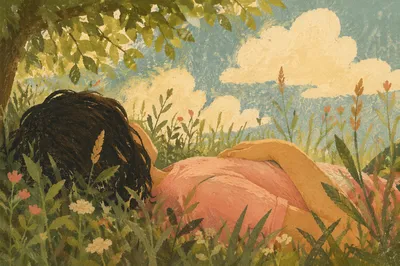Relaxed Cloud Watching in Summer Meadow