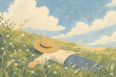Relaxing on Grass Watching Spring Clouds