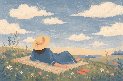 Relaxing on Grass Watching Passing Clouds