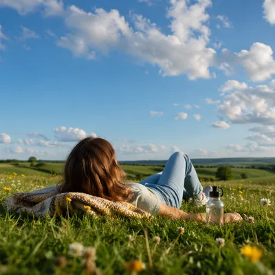 Relaxing on Grass Watching Clouds Above