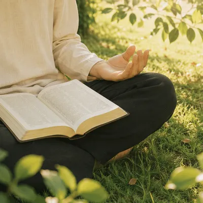 Garden Prayer With Open Bible