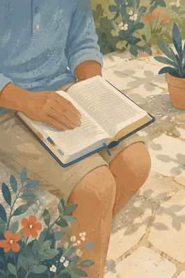 Quiet Bible Meditation in Garden Patio
