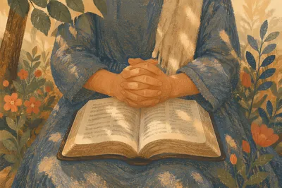 Quiet Garden Prayer With Open Bible