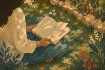 Peaceful Garden Meditation With Open Bible