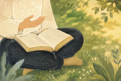 Morning Bible Meditation in Quiet Garden