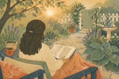 Quiet Bible Meditation in Sunrise Garden