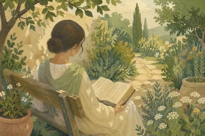 Quiet Bible Meditation in Garden Morning