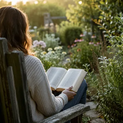 Quiet Bible Meditation in Morning Garden