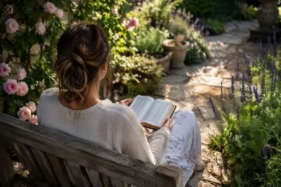 Peaceful Bible Meditation in a Spring Garden