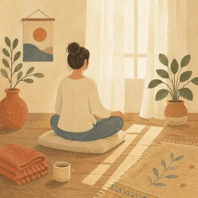 Peaceful Morning Meditation in Sunlit Apartment