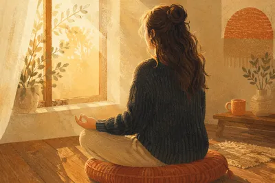 Morning Meditation in Warm Home Corner