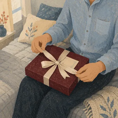 Joyful Gift Opening on Cozy Bed