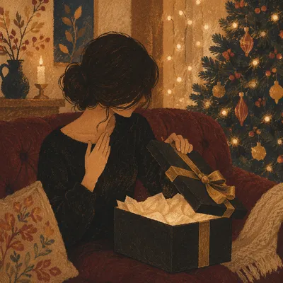 Joyful Gift Opening in Festive Living Room