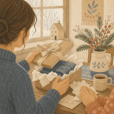 Joyful Gift Opening at Cozy Kitchen Table
