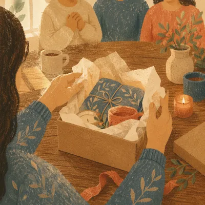 Joyful Gift Opening at Cozy Table