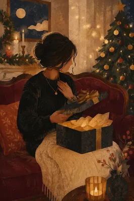 Joyful Gift Opening in Festive Living Room