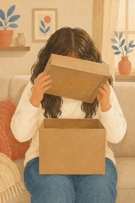 Joyful Surprise Opening a Kraft Gift Box