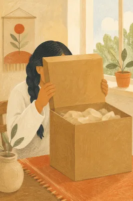 Joyful Gift Box Surprise in Warm Daylight
