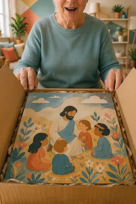 Joyful Surprise Opening a Gift Box