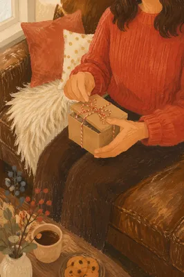 Joyful Hands Opening a Twine Wrapped Gift
