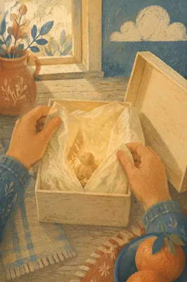 Warm Gift Box Surprise on Kitchen Table