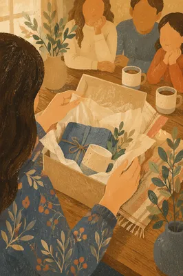 Joyful Gift Box Opening at Cozy Table