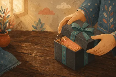 Hands Opening Teal Ribbon Gift