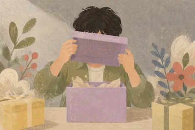Joyful Surprise Gift Opening in Pastel Studio