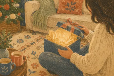 Joyful Gift Box Surprise in Cozy Home
