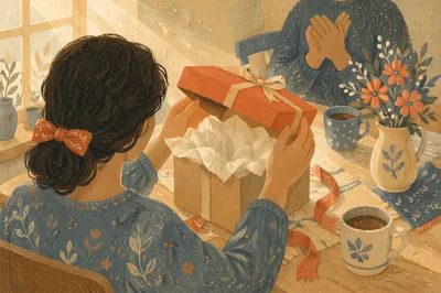 Joyful Gift Box Surprise at Cozy Table