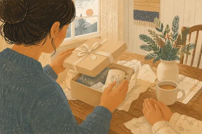 Joyful Gift Opening at Cozy Kitchen Table