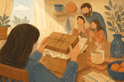 Joyful Gift Opening in Morning Light