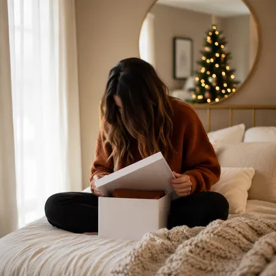 Joyful Gift Opening in Cozy Morning Bedroom