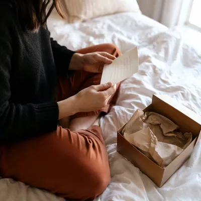 Joyful Gift Opening in Cozy Bedroom